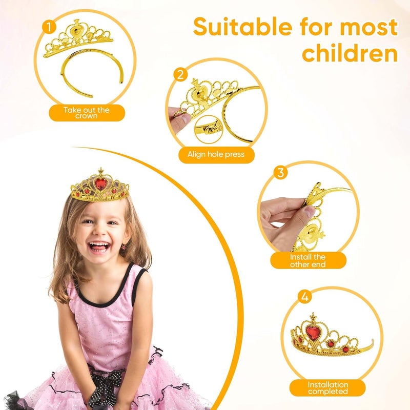 jayuwe 6 PCS Princess Dress Up Jewelry Set, Princess Crown Wand Gloves Necklace Earrings Bracelet for Girls Gifts Accessories - Image 4